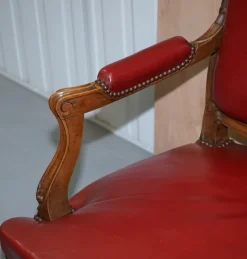 Pamono Oxblood Leather French Salon Armchairs & Sofa, Set of 3><noscript><img width=