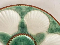 Best Pamono Oyster Plate in Majolica Green and White Color, France, 19th Century