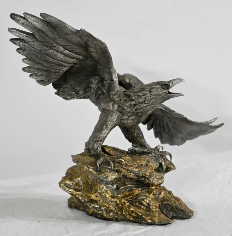 Hot Pamono P. Brunelle, Sculpture of Bald Eagle, 20th Century, Pewter