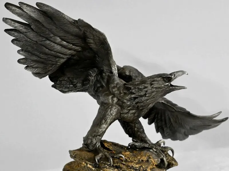 Hot Pamono P. Brunelle, Sculpture of Bald Eagle, 20th Century, Pewter