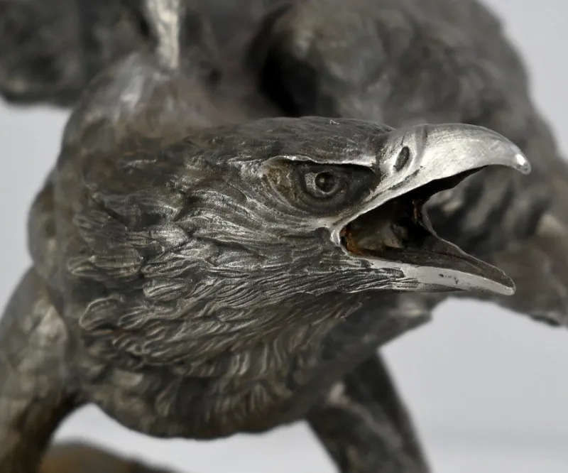 Hot Pamono P. Brunelle, Sculpture of Bald Eagle, 20th Century, Pewter