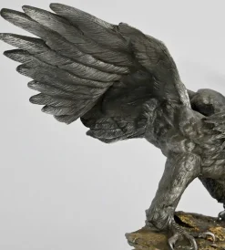Hot Pamono P. Brunelle, Sculpture of Bald Eagle, 20th Century, Pewter