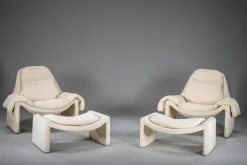 Pamono P60 Chairs and Ottomans by Vittorio Introini for Saporiti, 1960s, Set of 4> Lounge Chairs & Armchairs
