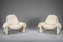Pamono P60 Chairs and Ottomans by Vittorio Introini for Saporiti, 1960s, Set of 4><noscript><img width=