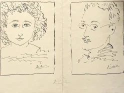 Outlet Pamono Pablo Picasso, Double Portrait, Hand-Signed Lithograph, 1954, Framed