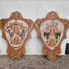 Pamono Painted Wooden Noble Shields, 1920s, Set of 2> Wall Decor