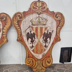 Pamono Painted Wooden Noble Shields, 1920s, Set of 2><noscript><img width=