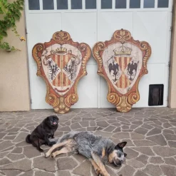 Pamono Painted Wooden Noble Shields, 1920s, Set of 2><noscript><img width=