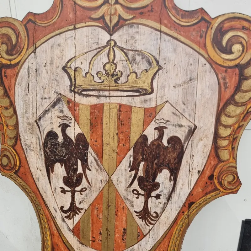 Pamono Painted Wooden Noble Shields, 1920s, Set of 2> Wall Decor