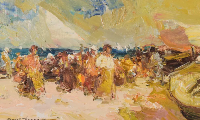 New Pamono Painting of Beach Scene by Luis Giner Bueno