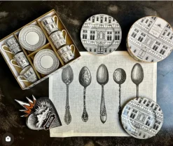 Pamono Palazzo Dessert Plates with Gift Box by Pozzi Milano, Set of 4> Tabletop|Dinner Plates & Bowls