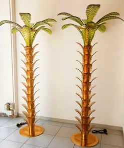 Pamono Palm Tree Floor Lamps in Brass & Murano Glass, Set of 2><noscript><img width=