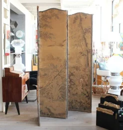 Pamono 4-Panel Room Divider with Embroidered Tapestry, England, Late 1800s> Room Dividers & Screens