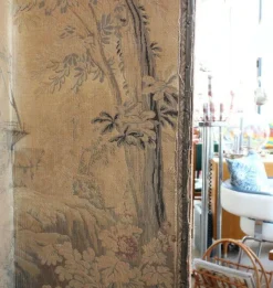 Pamono 4-Panel Room Divider with Embroidered Tapestry, England, Late 1800s><noscript><img width=