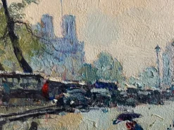 Pamono Paris Cityscape, 1950s, Oil on Canvas, Framed
