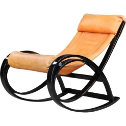 Pamono Patinated Cognac Leather Sgarsul Rocking Chair by Gae Aulenti for Poltronova, 1960s
