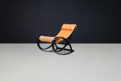 Pamono Patinated Cognac Leather Sgarsul Rocking Chair by Gae Aulenti for Poltronova, 1960s