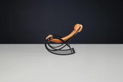 Pamono Patinated Cognac Leather Sgarsul Rocking Chair by Gae Aulenti for Poltronova, 1960s