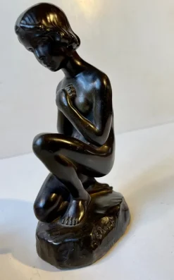 Pamono Patinated Sculpture of Young Woman by E. Borch for Just Andersen, 1930s> Art Deco