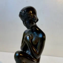Pamono Patinated Sculpture of Young Woman by E. Borch for Just Andersen, 1930s><noscript><img width=