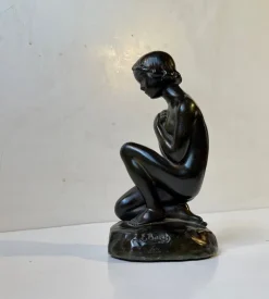 Pamono Patinated Sculpture of Young Woman by E. Borch for Just Andersen, 1930s><noscript><img width=