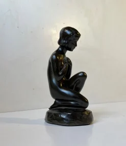 Pamono Patinated Sculpture of Young Woman by E. Borch for Just Andersen, 1930s><noscript><img width=
