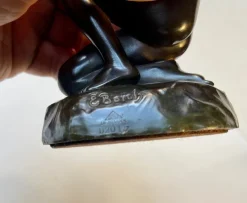 Pamono Patinated Sculpture of Young Woman by E. Borch for Just Andersen, 1930s><noscript><img width=