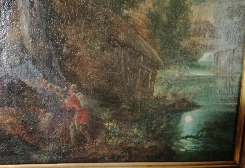 Pamono Paul Bril, Flemish Nightfall Landscape, Late 16th Century, Oil on Canvas, Framed> Old Masters