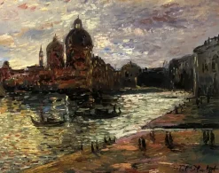 Pamono Paul Flaubert, Sunset in Venice, 1950s, Oil on Panel, Framed><noscript><img width=