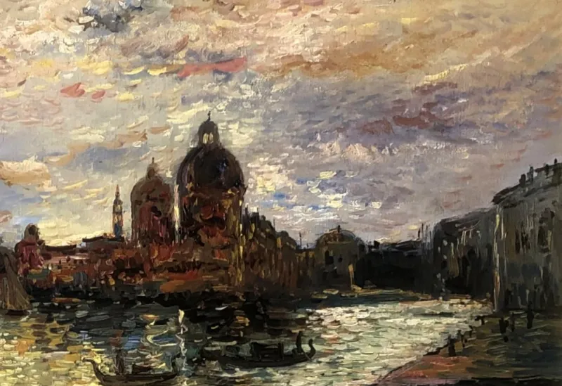 Pamono Paul Flaubert, Sunset in Venice, 1950s, Oil on Panel, Framed> Impressionist