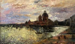 Pamono Paul Flaubert, Sunset in Venice, 1950s, Oil on Panel, Framed><noscript><img width=