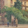 Pamono Paul Mishel, Impressionist Street Scene in Ulm, 1890, Oil on Panel, Framed> Impressionist