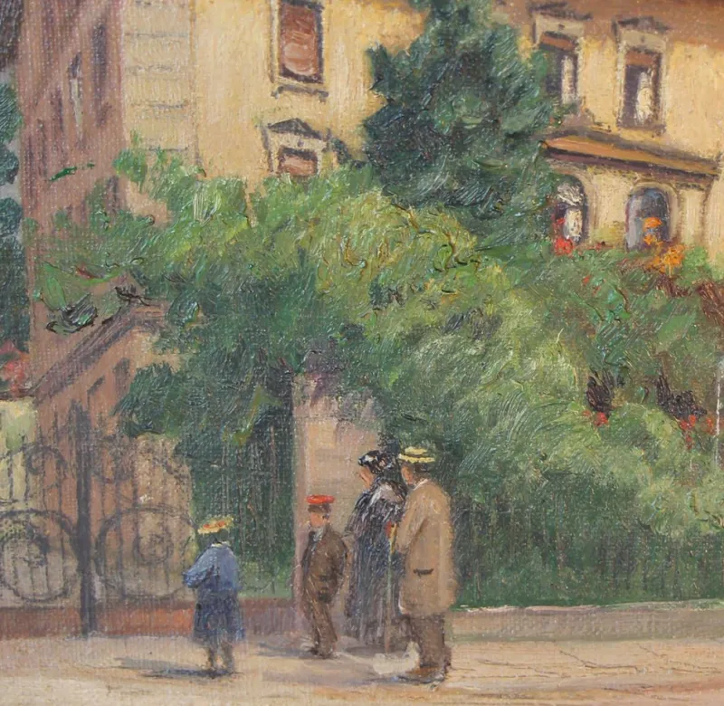Pamono Paul Mishel, Impressionist Street Scene in Ulm, 1890, Oil on Panel, Framed> Impressionist