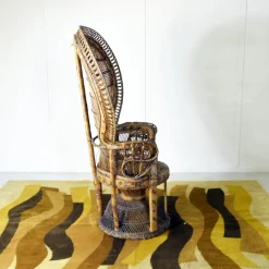 Pamono Peacock Chair in Rattan and Wicker, 1974><noscript><img width=