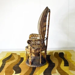 Pamono Peacock Chair in Rattan and Wicker, 1974><noscript><img width=