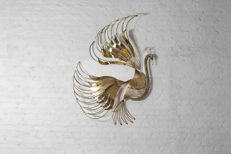 Pamono Peacock Wall Sculpture in Brass by Curtis Jere, 1980s> Wall Decor
