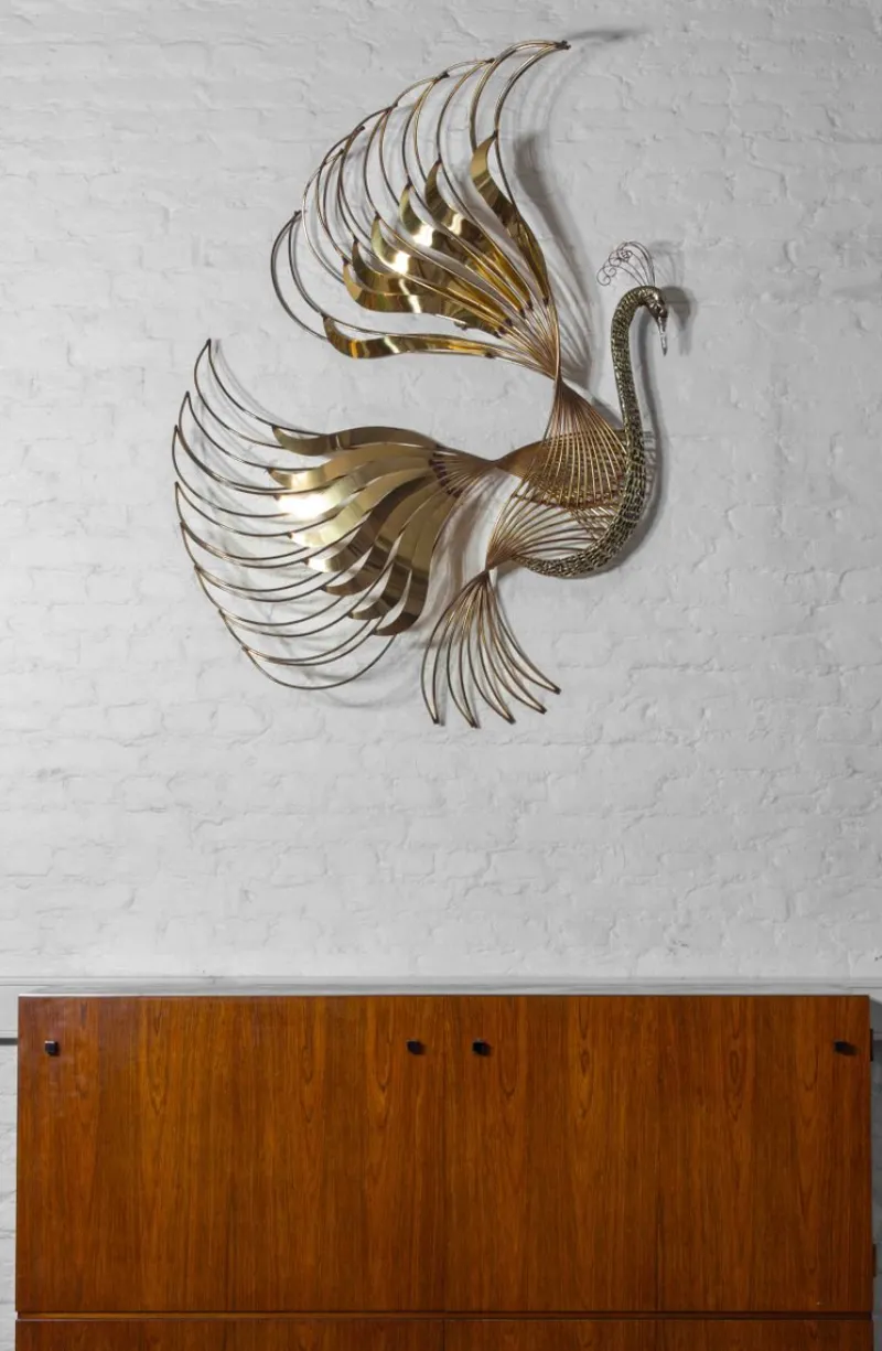Pamono Peacock Wall Sculpture in Brass by Curtis Jere, 1980s> Wall Decor