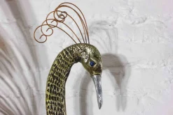 Pamono Peacock Wall Sculpture in Brass by Curtis Jere, 1980s><noscript><img width=