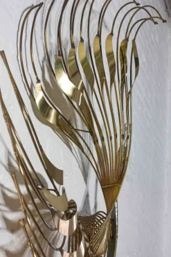 Pamono Peacock Wall Sculpture in Brass by Curtis Jere, 1980s><noscript><img width=