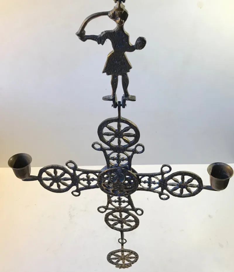 Pamono Pendant Cross Candleholder in Bronze, Greece, 1920s> Candleholders