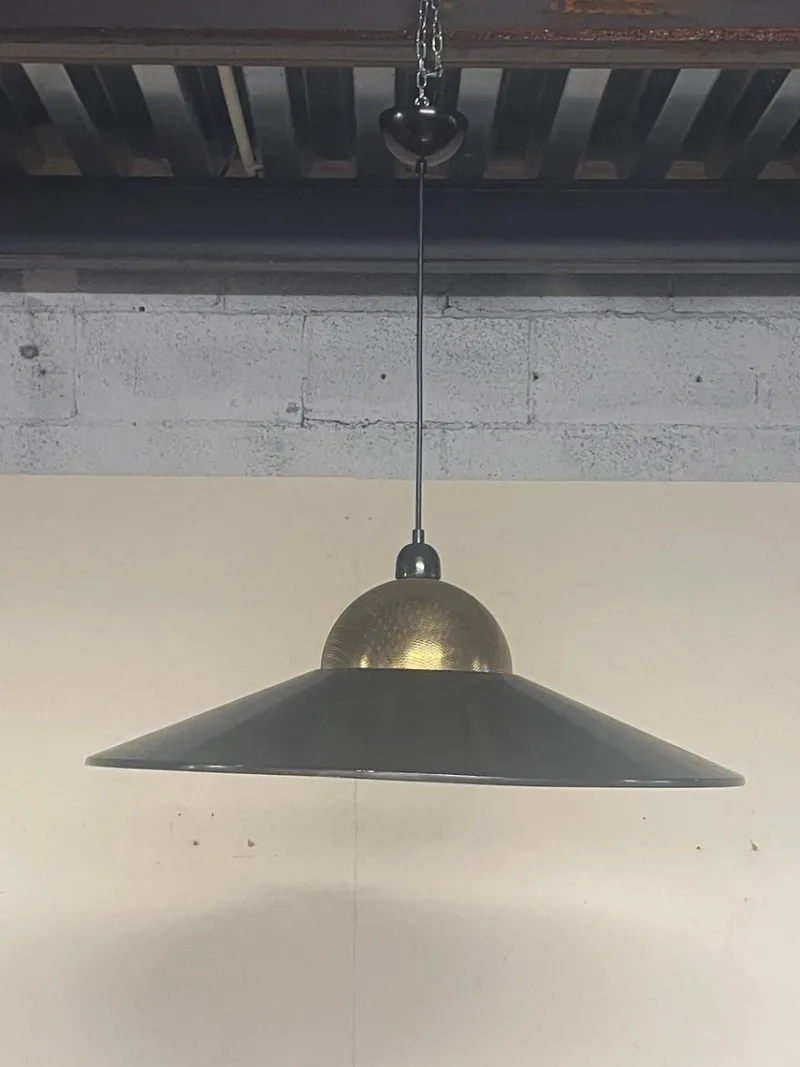 Pamono Pendant in Brass and Enameled Metal, 1970s> Ceiling Lights