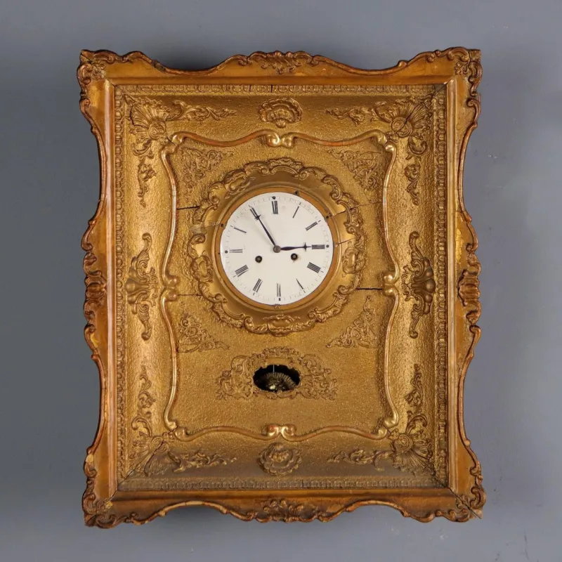 Pamono Pendulum Wall Clock in Wood & Gilt Metal> Clocks