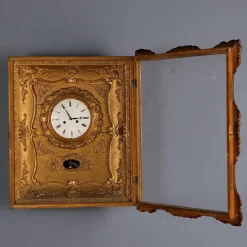 Pamono Pendulum Wall Clock in Wood & Gilt Metal><noscript><img width=