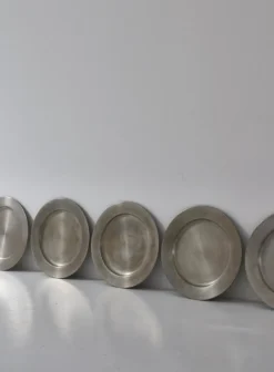 Pamono Pewter Charger Plates from Svenskt Tenn, Sweden, 1950s, Set of 6><noscript><img width=