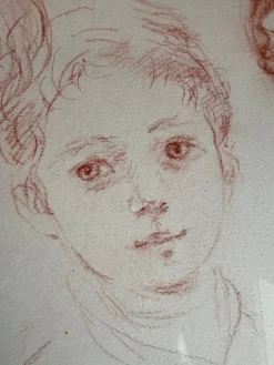 Pamono Philippe Moretti, Three Children, Original Sanguine Drawing, 1979><noscript><img width=