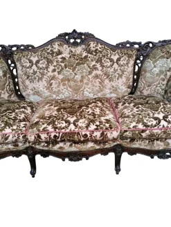 Hot Pamono Piedmontese Baroque Style Sofa and Armchairs in Hand-Carved Wood and Damask Velvet, 1950s, Set of 3
