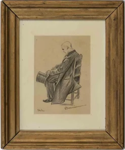 New Pamono Pierre Georges Jeanniot, Seated Man, Drawing in Pencil, Late 19th Century