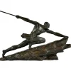 Pamono Pierre Le Faguays, Art Deco Athlete with Spear, 1927, Bronze> Art Deco