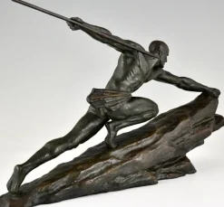 Pamono Pierre Le Faguays, Art Deco Athlete with Spear, 1927, Bronze><noscript><img width=