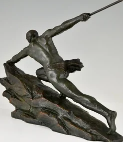 Pamono Pierre Le Faguays, Art Deco Athlete with Spear, 1927, Bronze><noscript><img width=